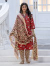 Red Colour Rayon Print With Thread Work Kurti With Pant Dupatta Aaradhna 2028 Wholesale Price In Surat
